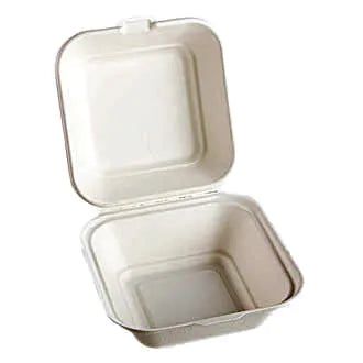 6" x 6" Compostable Clamshell | 1 Compartment | No PFAS Added