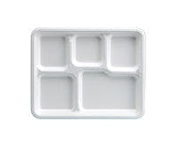 10" x 8" Compostable 5 Compartment Trays | White | School Lunch Tray | Case of 400