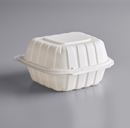 6" x 6" 1-Compartment Microwaveable White Mineral-Filled Plastic Hinged Take-Out Container