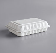 9"x 6"x3" 1-Compartment Microwaveable White Mineral-Filled Plastic Hinged Take-Out Container